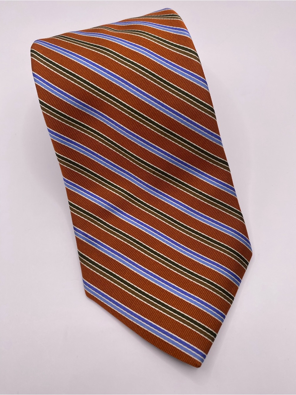 Brooks Brothers Brown Silk Tie with Blue and White Stripes